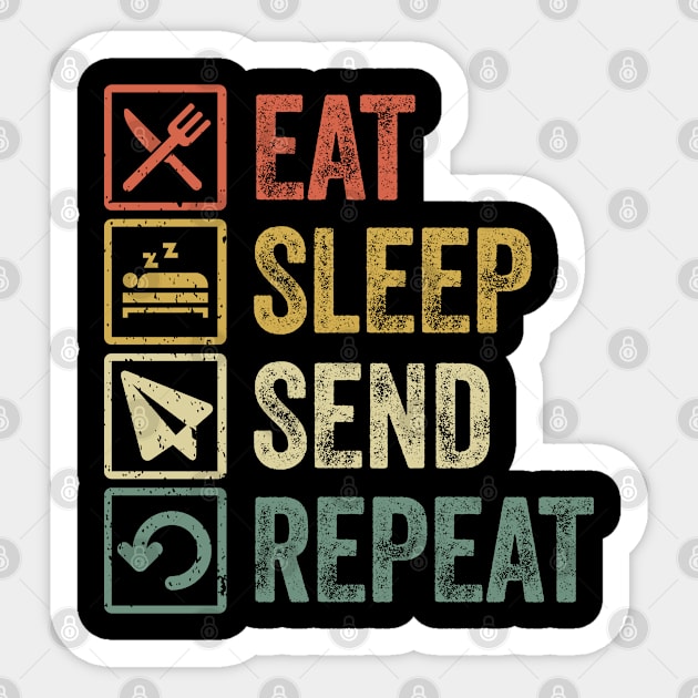 Funny eat sleep send repeat retro vintage gift Sticker by Lyume